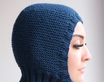 Teal blue balaclava hand knit for woman