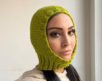 Pistachio balaclava hand knit for women