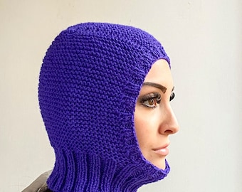 Purple balaclava hand knit for girl