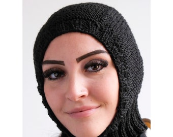 Black balaclava vintage-style hand knit for girls