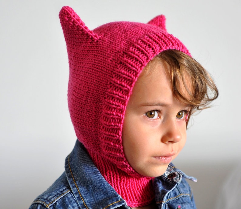 Pink Balaclava With Cat Ears Hand Knit With Wool and Acrylic Etsy