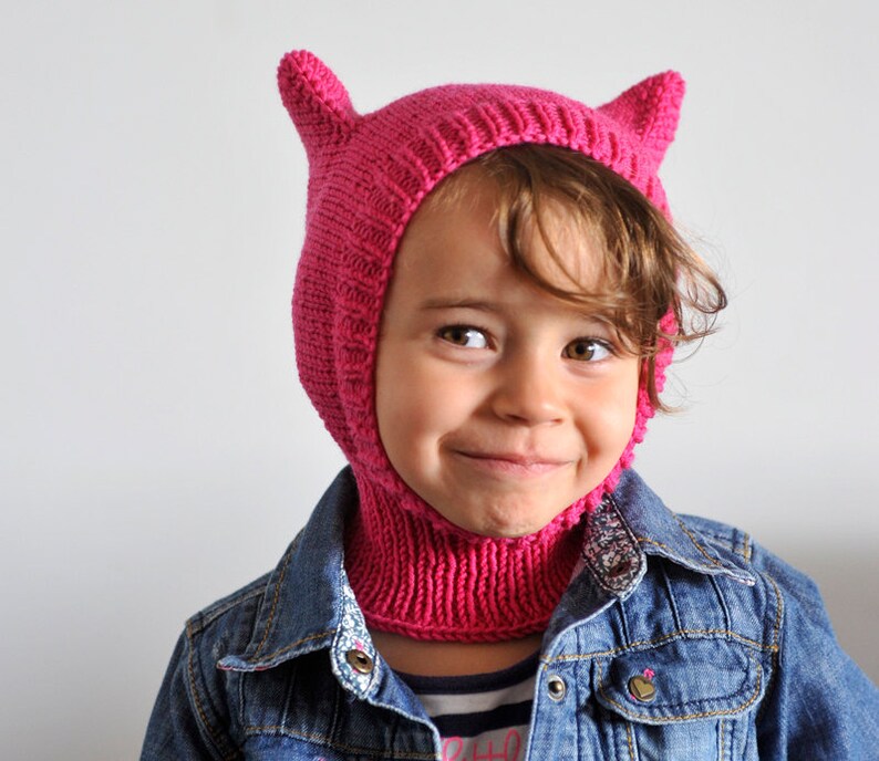 Pink Balaclava With Cat Ears Hand Knit With Wool and Acrylic Etsy