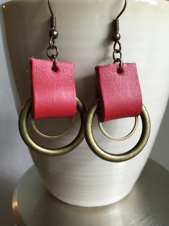 Items similar to Red leather earrings on Etsy