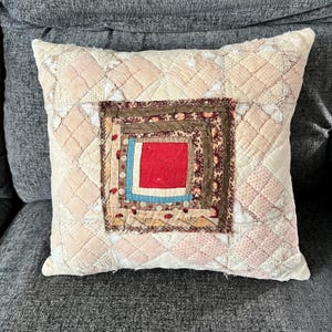 Vintage Quilted Pillow: 1800&#39;s Quilt Piece, Tattered Autumn Decor