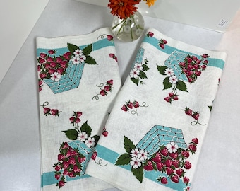 Vintage Strawberries Linen Tea Towels (Set of 2): MCM Farmhouse Kitchen