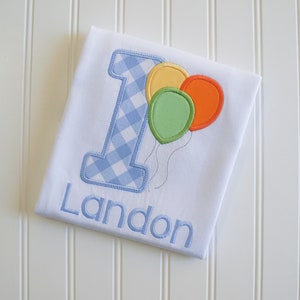 Balloon Birthday, Birthday Shirt Boy, Blue Gingham, Balloon Party Top, 1st Birthday Shirt, Boy Birthday Shirt, Baby Boy Birthday, Simple