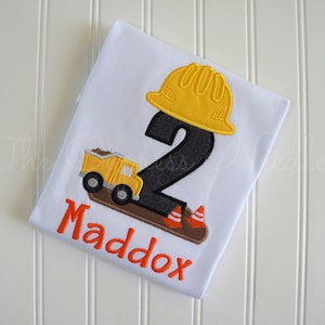 Embroidered Construction Birthday Shirt, Dump Truck, Hard Hat, Personalized