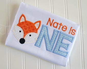 Fox First Birthday Shirt, Woodland Applique, Custom Name