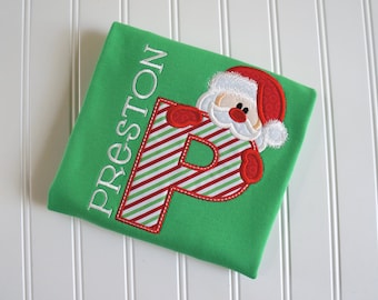 Custom Peeking Santa Christmas Shirt, Embroidered Cotton Outfit