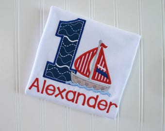 Applique Sailboat Birthday Shirt, Nautical First Birthday