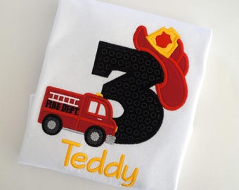 Personalized Fire Truck Birthday Shirt, Custom Name Firefighter Outfit