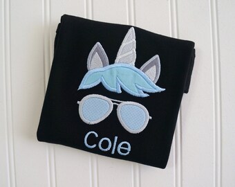Embroidered Boy Unicorn Shirt, Cool Sunglasses, Brother Birthday Top