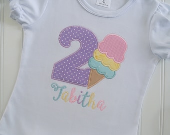 Ice Cream Birthday Applique Shirt, Sweet One Party