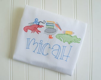 Embroidered Louisiana Back to School Shirt, Gator, Pelican, Crawfish