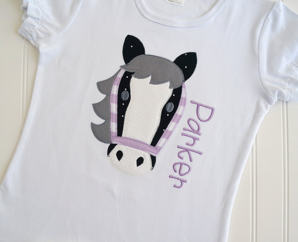 Girl Horse Shirt Black White Horse Girl Pony Shirt Purple Etsy