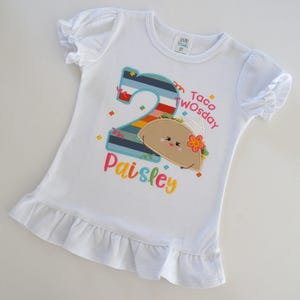 Girl's Taco TWOsday Birthday Shirt, Fiesta Party Top Short Sleeve Ruffle