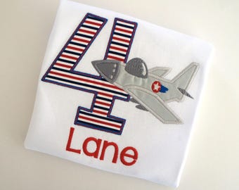 Fighter Jet Birthday Shirt, Embroidered Airplane Party Top