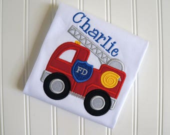 Firetruck Applique Shirt, Custom Birthday Fire Engine Shirt