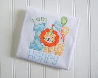 Embroidered Lion First Birthday Shirt, Safari Party Outfit