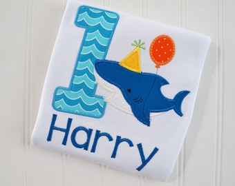 Personalized Shark Birthday Shirt, Embroidered Under the Sea Party