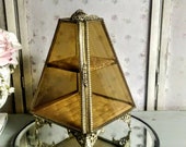 Vintage French Vitrine, Antique Jewelry Casket, Display Box, Beveled Glass, Italian Amber Box