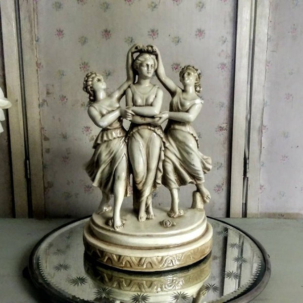 Vintage Greek Women Statue, Maidens, Marriage, Antique French Plaster Sculpture