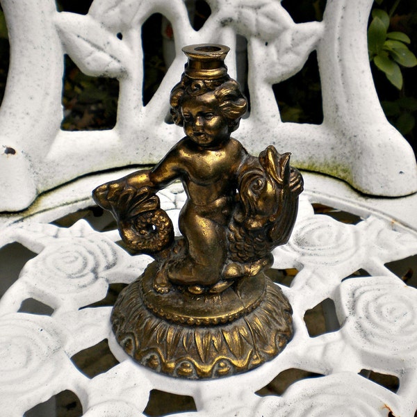 Vintage Cherub Statue, French Cherub, French Statue, Vintage Lamp Base, Salvaged Lamp Base, Serpent Statue, Cherub Serpent, Shabby Statue