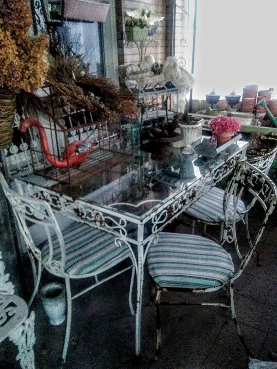 Antique Shabby Garden Patio Table And Four Chairs Set English Etsy