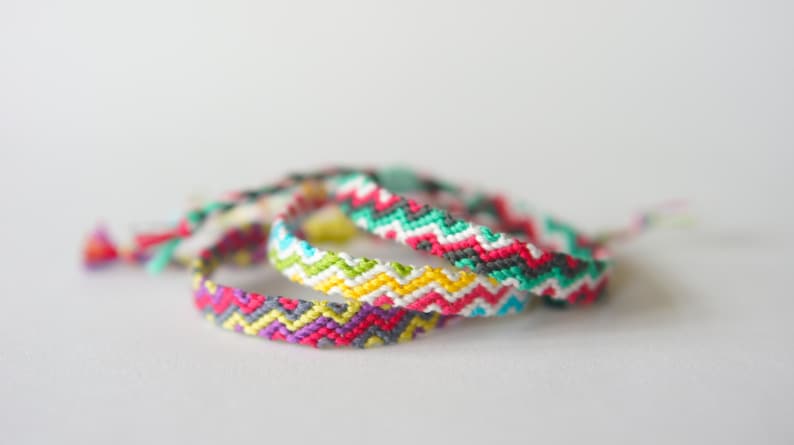 Handmade Zig Zag Woven Colourful Stripe Friendship Bracelet Summer Sustainable Cotton Gift Festival Cute Beach Surf Adjustable