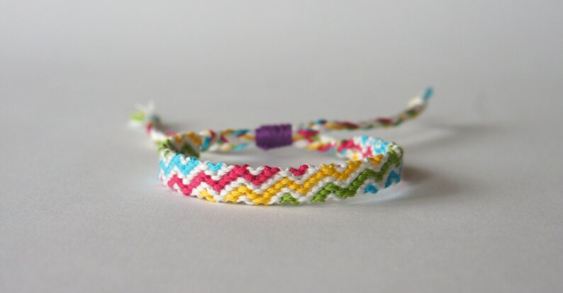 Handmade Zig Zag Woven Colourful Stripe Friendship Bracelet Summer Sustainable Cotton Gift Festival Cute Beach Surf Adjustable