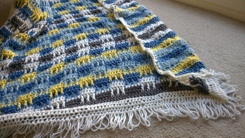 Download CROCHET PATTERN Color Block Afghan with Knitted Loop Fringe | Etsy