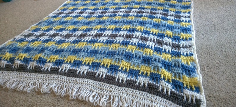 Download CROCHET PATTERN Color Block Afghan with Knitted Loop Fringe | Etsy
