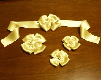 18th Century Cap Ribbon, Sleeve Knots, and Breast Knot Bow Sets ~ Silk Satin ~ for Colonial Rev War Reenacting (ACC-CBS)