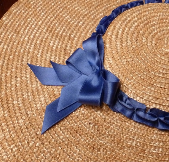 18th Century Shallow Crown Straw Hat Trimmed W/ Cornflower OR