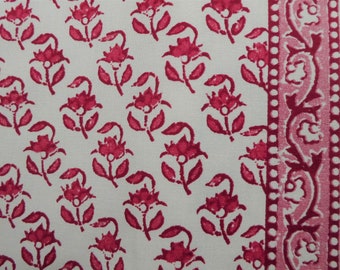 BTY 18th 19th Century Indienne Block-Printed Fabric w/ Border  ~ white with red flowers ~ by the yard ~ Rev War Regency (FAB-CHR)