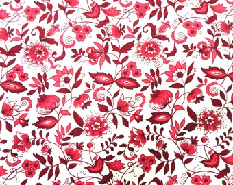 18th Century Inspired Block-Printed Cotton Printed Fabric ~ red flowers ~ 60" piece ~ 1750s-1780s Revolutionary War (FAB-MRF)