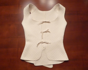 Ladies Waistcoat CUSTOM 18th Century Hand-Stitched "Mock Quilted" Marseilles/matelasse/marcella OR Wool Flannel~ white or cream (CL-WQ1)