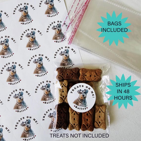 Custom Dog Treat Wedding Favor Stickers and Treat Bags, Dog Birthday Party, Personalized Doggie  Bag Labels, Pet Photo Portrait