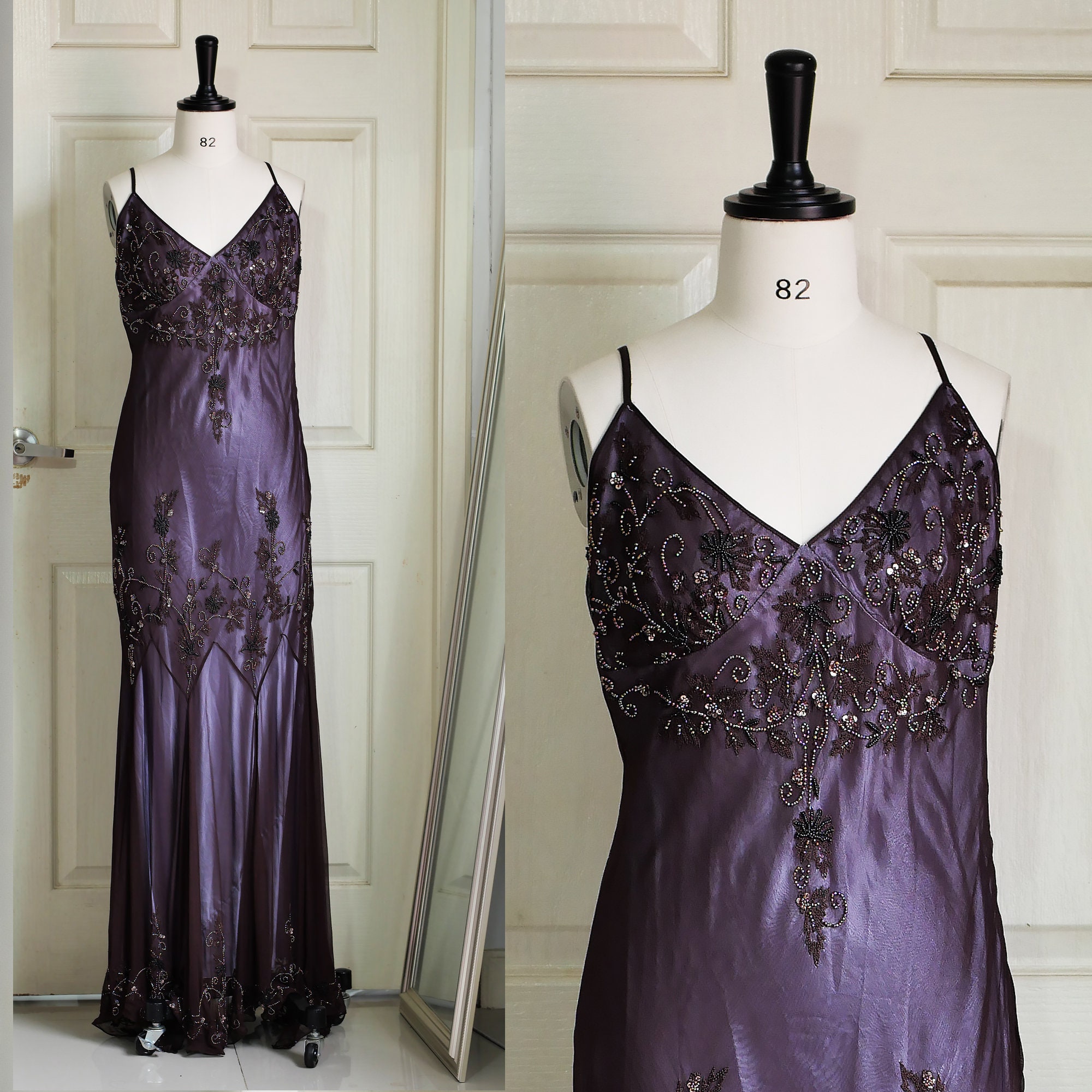 green emerald velvet dress Vintage Beaded Midi Fairy Dress With Sharkbite Hem In Olive-Olive / Regular  / 0