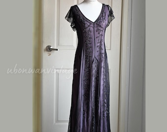 1990 Vintage Adriana Papell Goth Fairy Grunge Purple Beaded Silk Dress -  Etsy