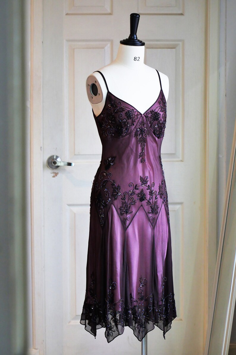 Plum Red Vintage Adrianna Papell Bias Cut Silk Beaded Dress Etsy