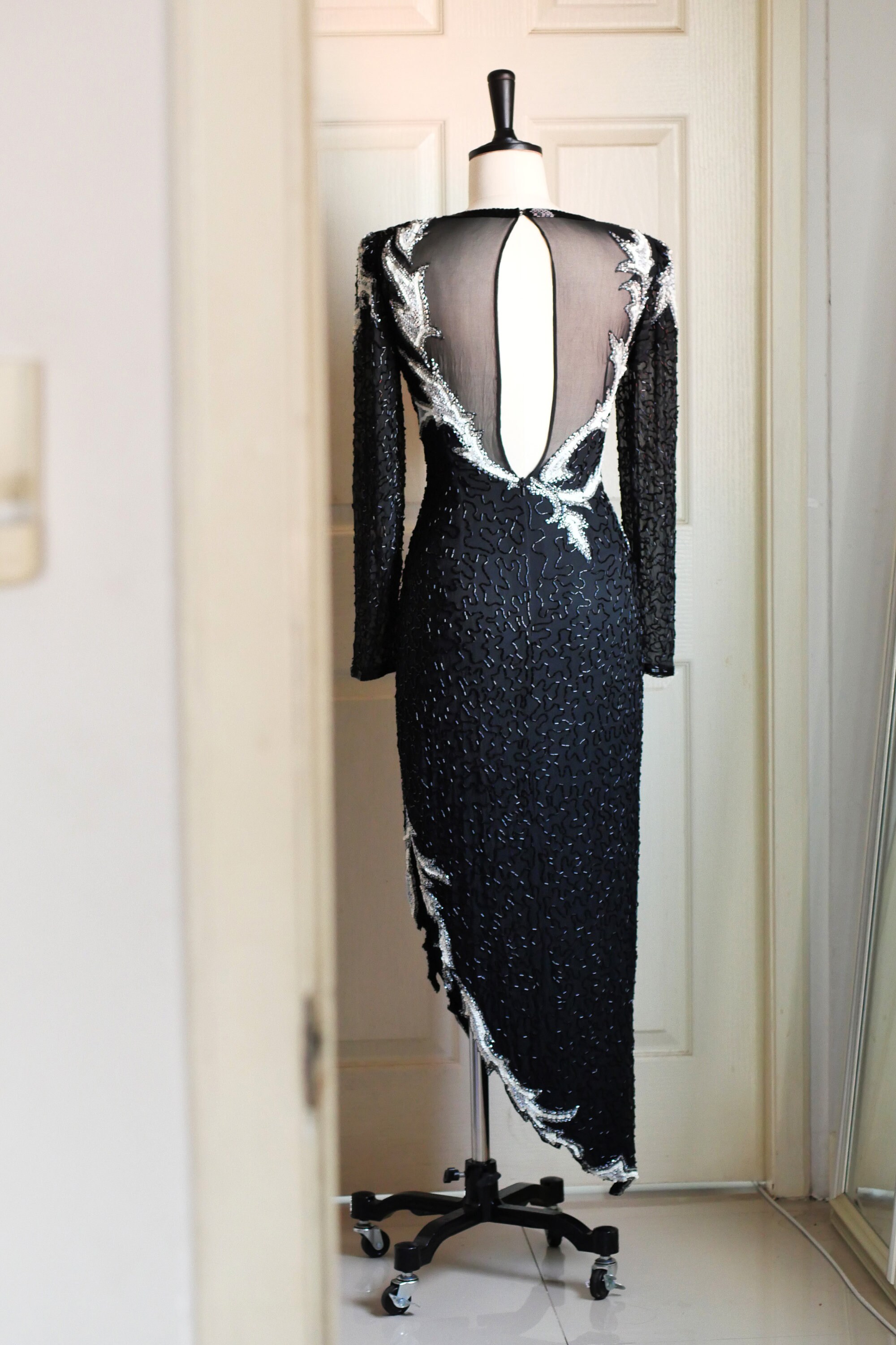 Vintage 1980s Black Floral Halter Dress by A.J. Bari | SMALL