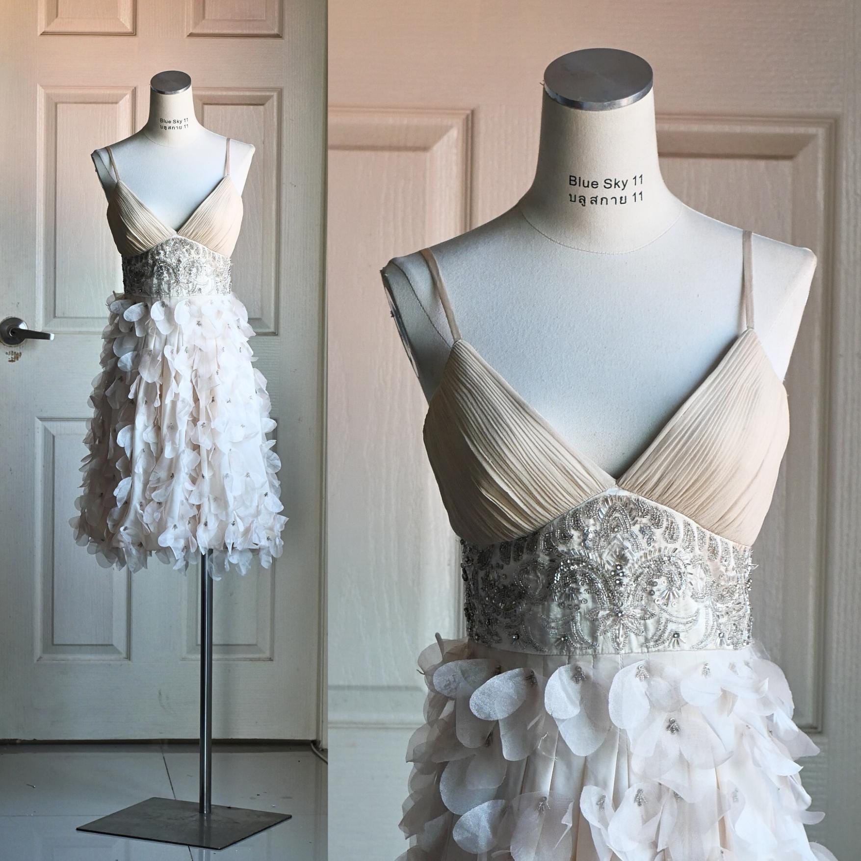 Robe De Soirée Cocktail Sue Wong Nocturne Crème Dentelle Perles - Taille 6 - Occasion Très Bon état