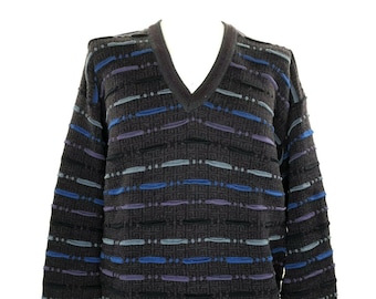 Pull Homme 3D Géométrique Laine Mérinos V Cou Biggie Hip Hop vintage 90's L