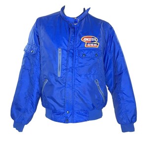 Swingster Men’s Jacket Cafe Racer Amsoil USA Patch Vintage 80s Blue Large