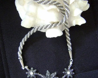 Shades of Gray Sunflowers Necklace.