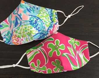 Authentic Designer Fabric Reuseable Face Mask/Cover with Filter Pocket and Ties! -No ear pain- Floral fabric