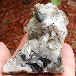 Inner Mongolian Black Specular Hematite Rosettes with Icy Clear Quartz Points / Self-Standing / 3.5 inches / 223.8 grams