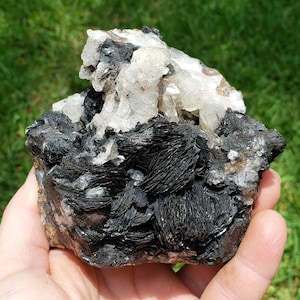 Inner Mongolian Black Specular Hematite Rosettes with Quartz Points and Crystal Caves / Self-Standing / 4.3 inches / 2+ lbs.