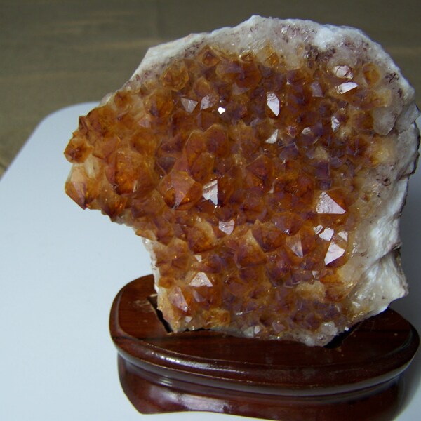 Beautiful Citrine Geode Slab with Wooden Base